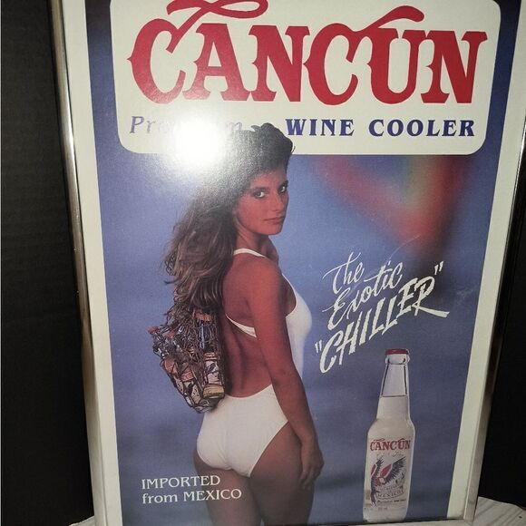 Cancun Premium Wine Cooler Bar Sign Vintage Man Cave 16in x 12in Exotic Chiller - Picture 2 of 8